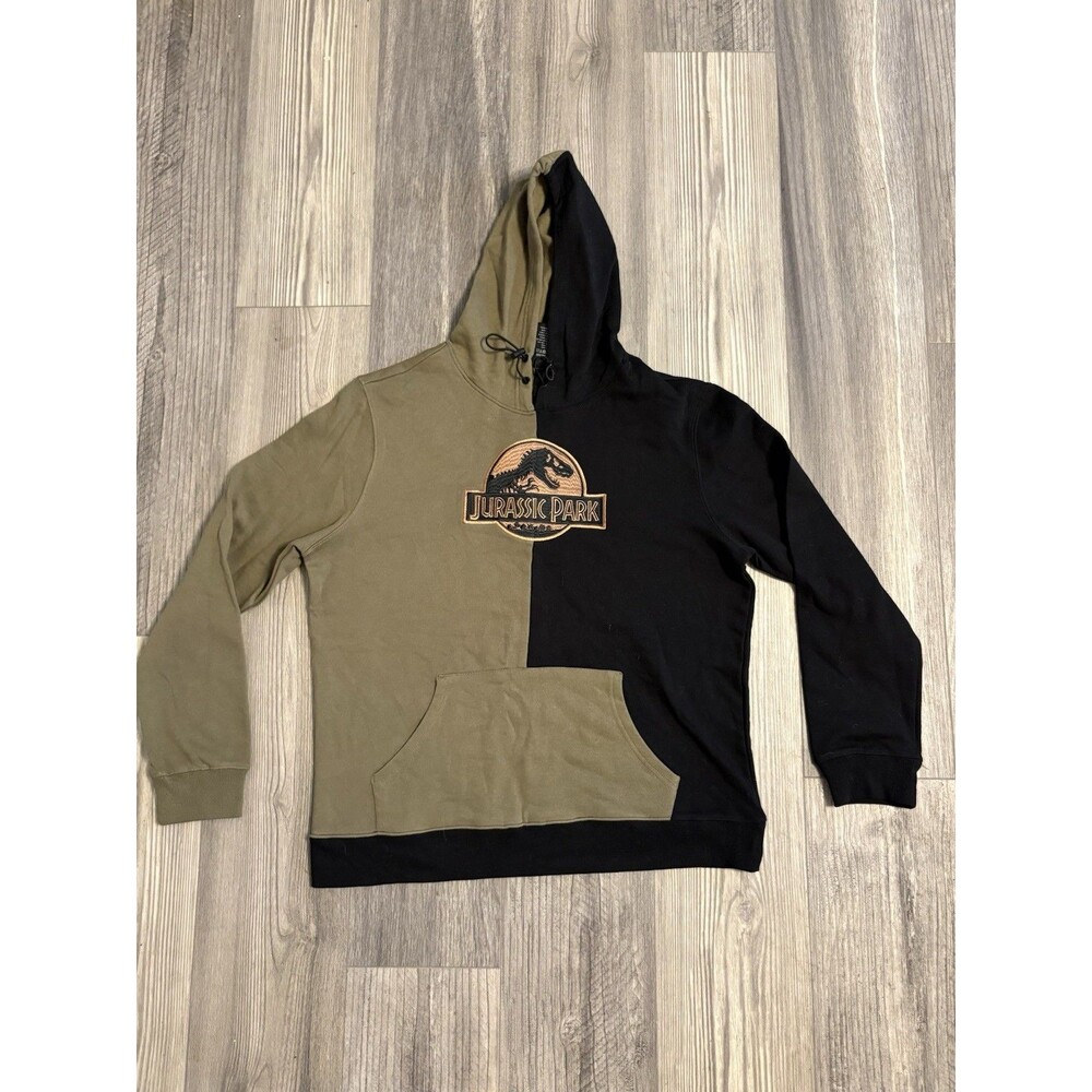 New Jurassic Park Hoodie Pullover  Mens Black Green Dinosaur Print  Size XL